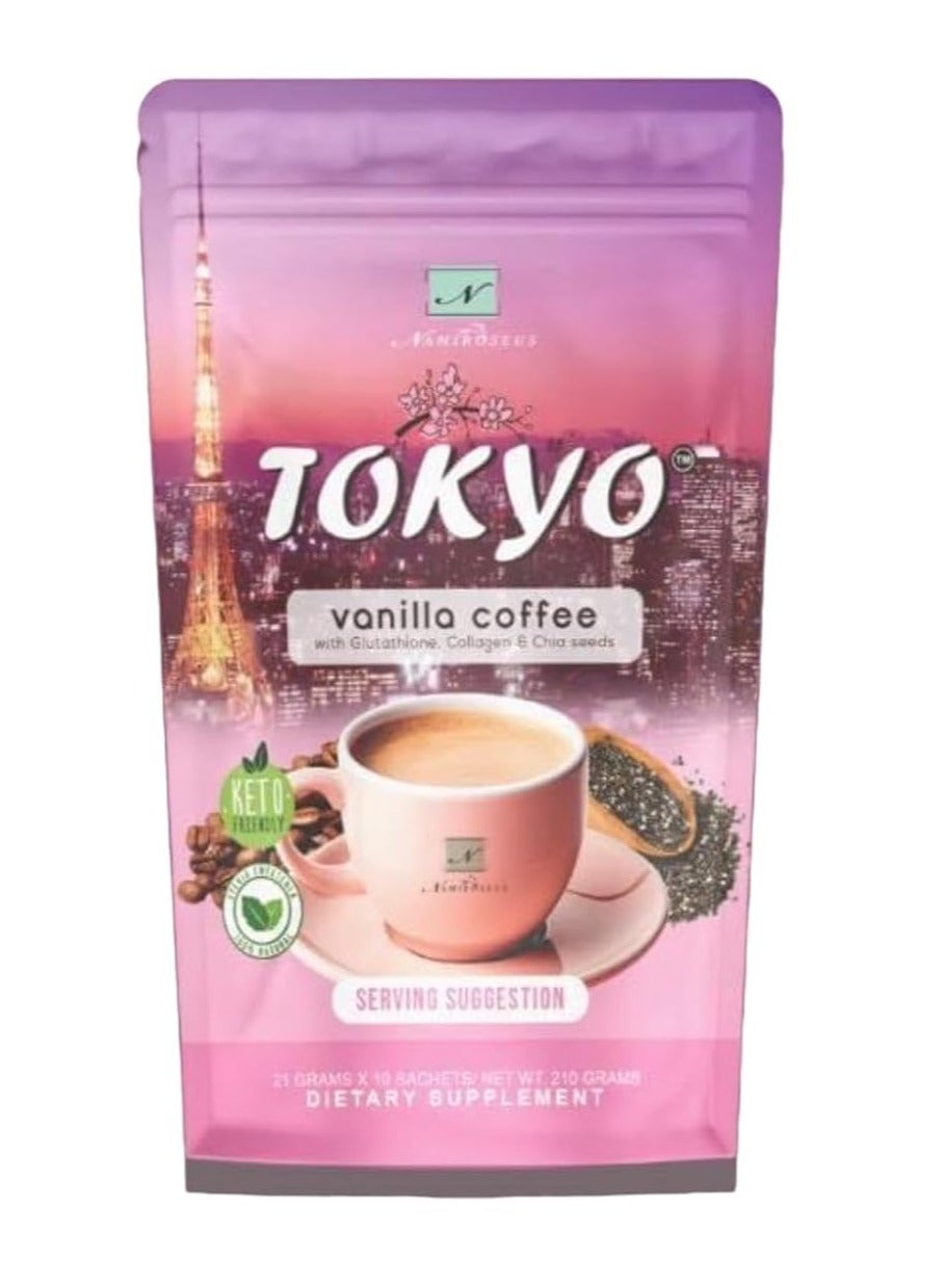 Tokyo Vanilla Coffee by Namiroseus | 21g x 10 Sachets | Vanilla Flavored Coffee with Glutathione, Collagen