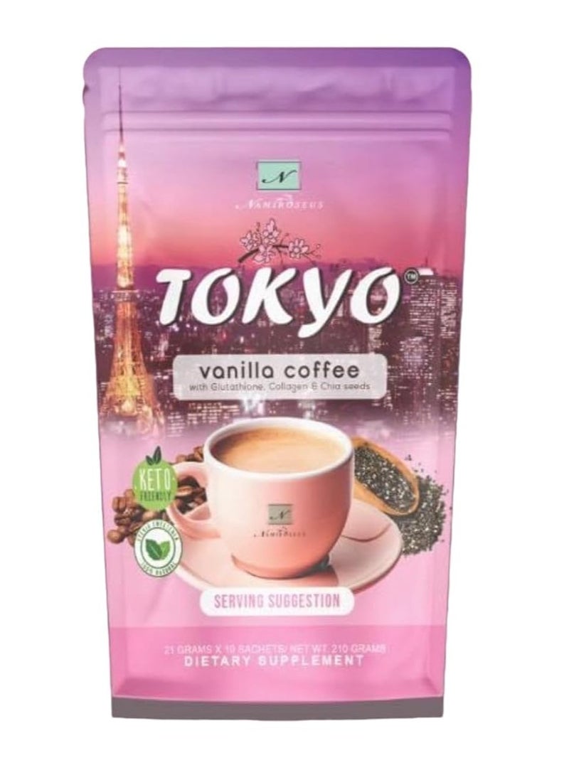 NAMIROSEUS Tokyo Vanilla Coffee by Namiroseus | 21g x 10 Sachets | Vanilla Flavored Coffee with Glutathione, Collagen | Skin Glow, Energy Boost, Keto Diet Coffee - Image 1