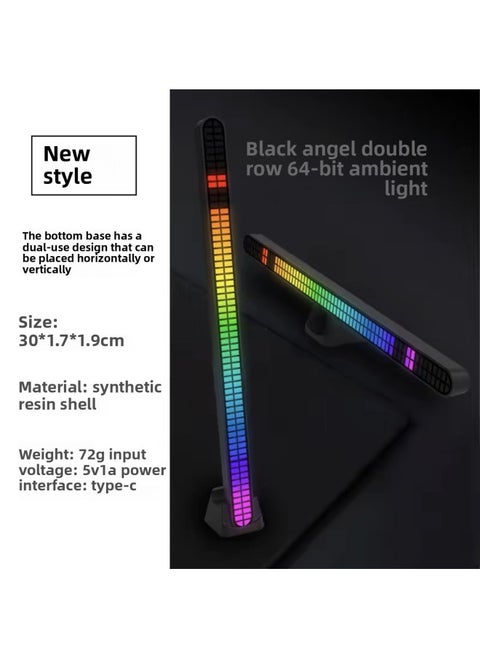 LED Pickup Light RGB Voice-controlled Rhythm Light Colorful Music Atmosphere Light Car 3d Voice-controlled Light Sensor Desktop Companion-Light Source Power:Rechargeable Model (free Shipping)-Light Color:64-bit-double Row Extended Version + Magnetic Accessories