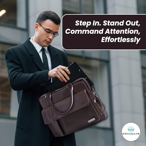 ROVAMATE Laptop Messenger Bag for Men & Women | Premium PU Vegan Leather Office Bag | Stylish Shoulder Bag Fits up to 15.6″ Laptop – Ideal for Work, Travel & College - Image 4