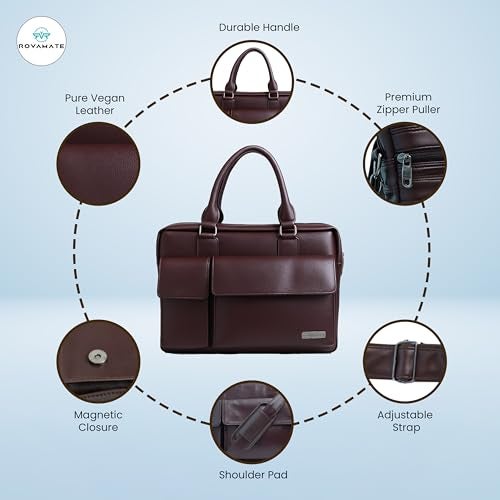 ROVAMATE Laptop Messenger Bag for Men & Women | Premium PU Vegan Leather Office Bag | Stylish Shoulder Bag Fits up to 15.6″ Laptop – Ideal for Work, Travel & College - Image 5