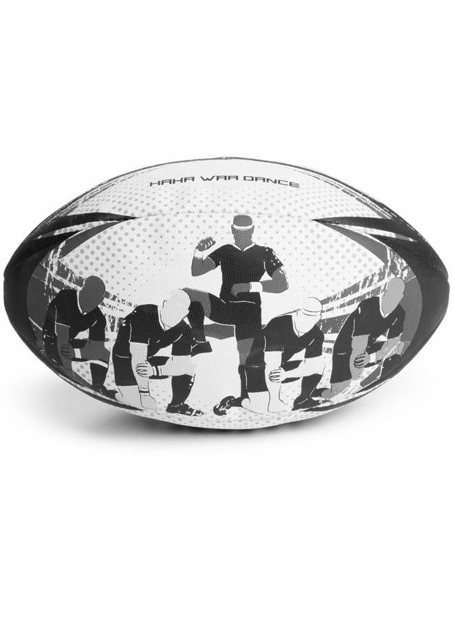 Crown Sporting Goods Haka War Dance Rugby Match Ball | Official Size 5 Ball with Textured Grip | New Zealand Men in Black Maori Challenge Design | Great for Match, Practice, Scrimmage Play - Image 1