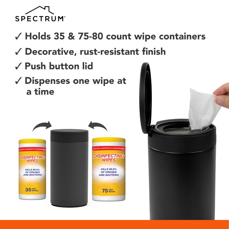 Spectrum Diversified حاوية مناديل تعقيم سبيكتروم مع غطاء زر ضغط - موزع قابل لإعادة التعبئة للحمام والمطبخ والفصل الدراسي وسطح العمل والمنزل - حامل مناديل معقمات من الفولاذ المقاوم للصدأ ومقاوم للصدأ - Image 3