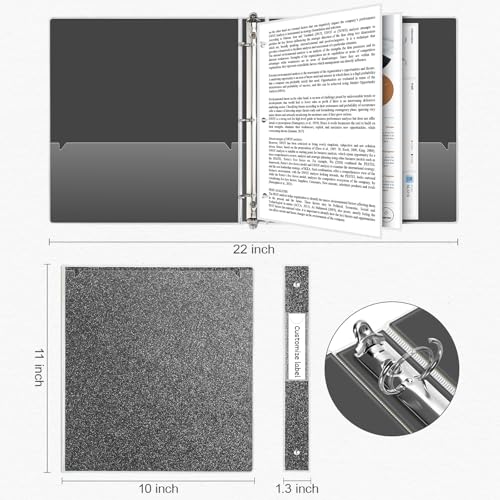 EYROZILL 3 Ring Binders 1 Inch Back to School Supplies Glitter Three Ring Binder to Hold 300 Sheets, Black - Image 4