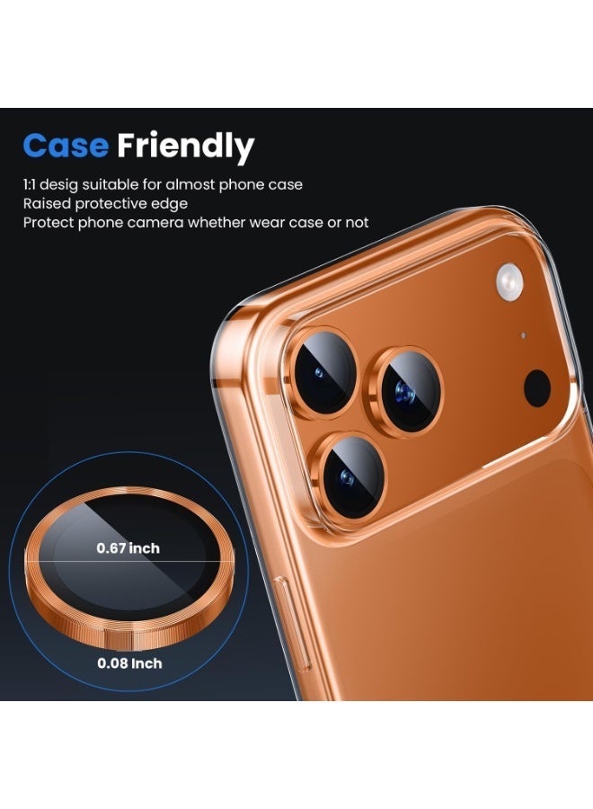 أكاليكس واقي عدسة الكاميرا - لهاتف iPhone 17 Pro Max، مقاوم للكسر Ultra HD 9H زجاج مقوى لشاشة iPhone مع حلقة معدنية، مضاد لبصمات الأصابع ومقاوم للخدش، (برتقالي) - Image 5