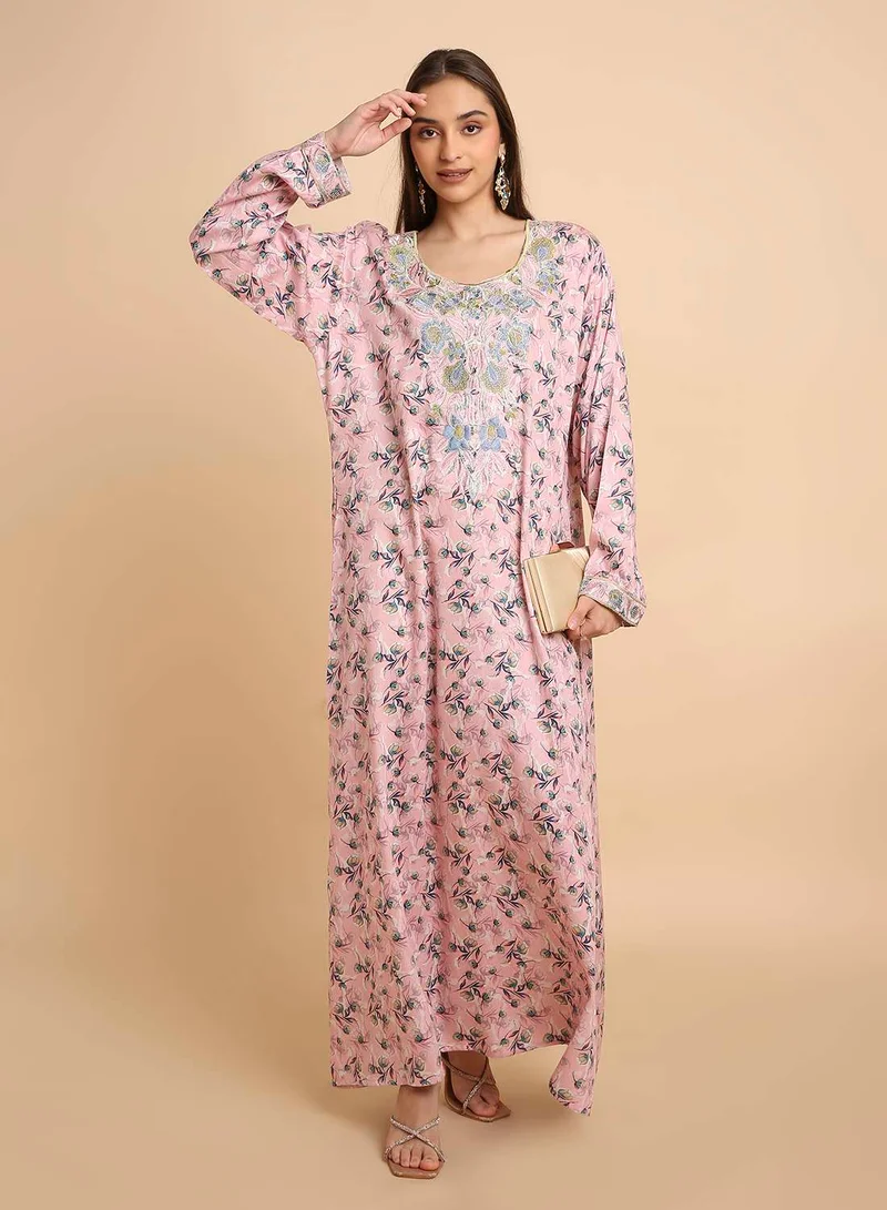 HANA & SARA Elegant Arabic Mukhawar Jalabiya in Pure Giza Silk Cotton for Women with Head Scarf