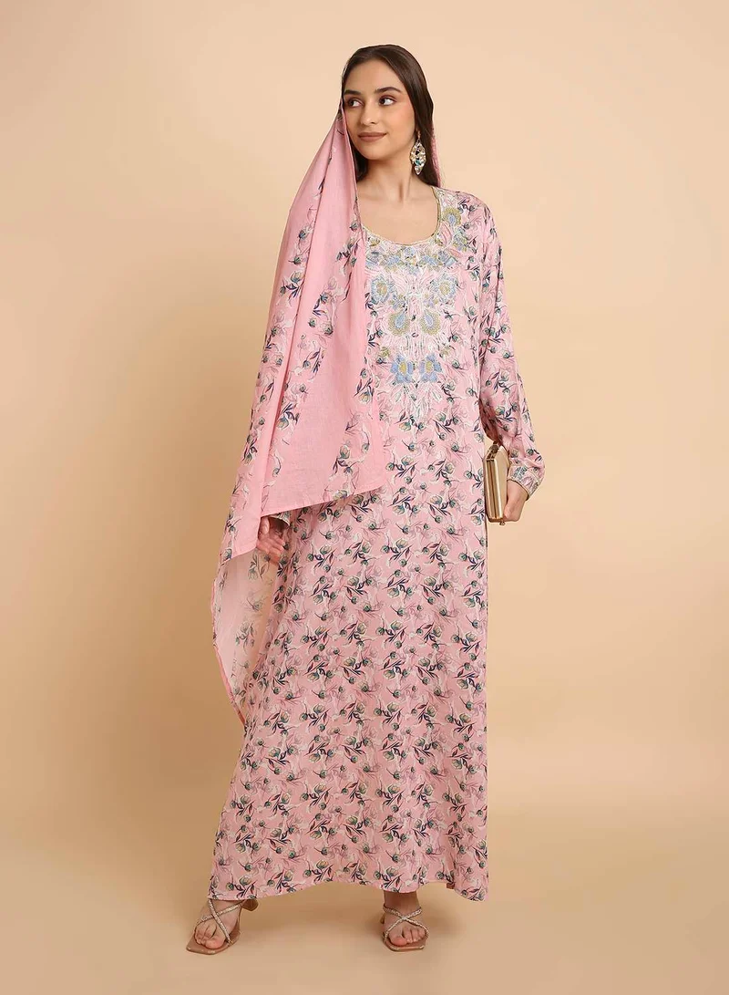 HANA & SARA Elegant Arabic Mukhawar Jalabiya in Pure Giza Silk Cotton for Women with Head Scarf