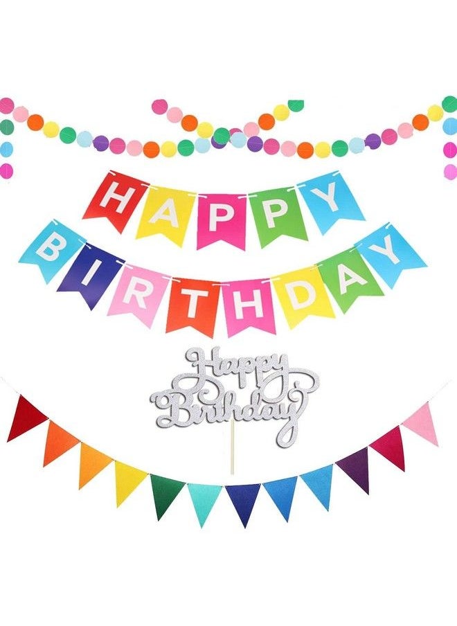 Traveler Happy Birthday Banner With Cake Topper Rainbow Birthday Banner Colorful Circle Paper Garland With Colorful Triangle Flags For Birthday Party Supplies Happy Birthday Decorations(Colorful)  - Image 2