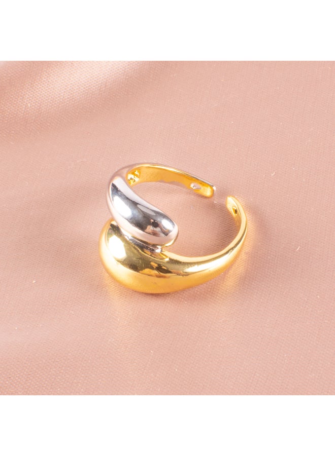 The Black Pearl Accessories Two Tone Gold Plated Free Size Ring  - Image 4
