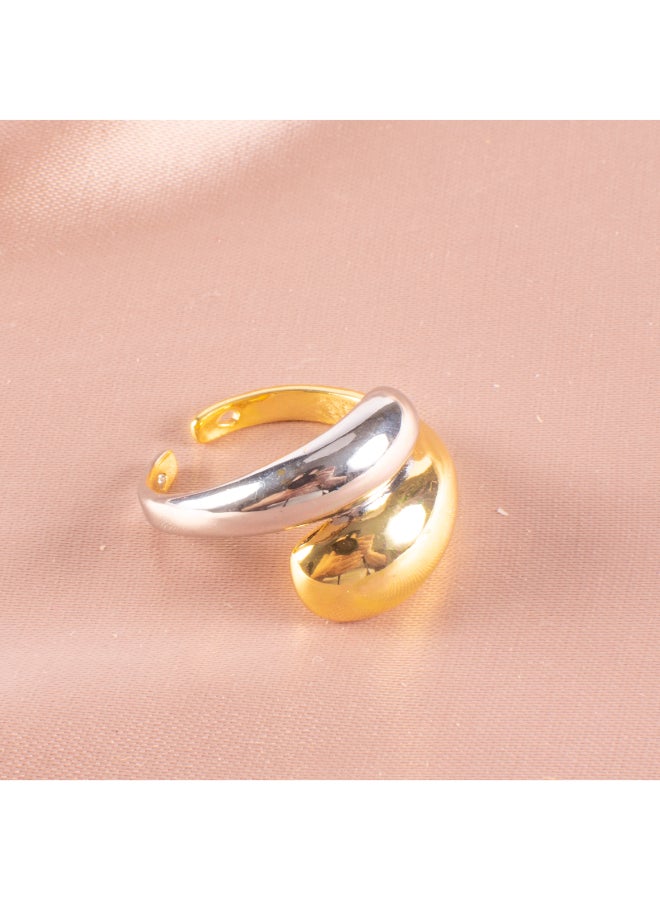 The Black Pearl Accessories Two Tone Gold Plated Free Size Ring  - Image 3