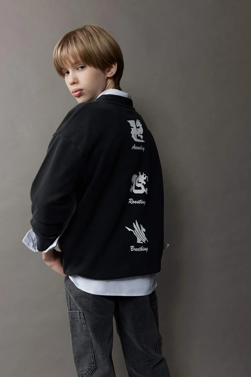 DeFacto Boy Oversize Fit Back Printed Washed Faded Effect Sweatshirt