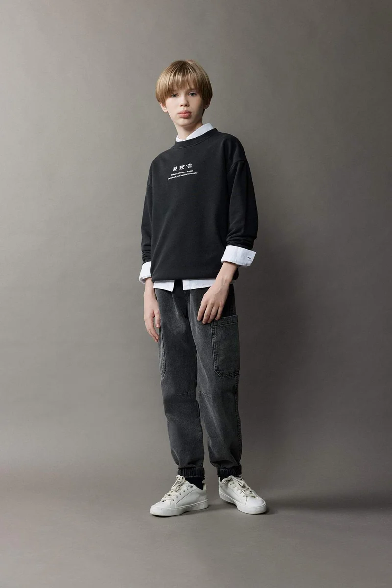 DeFacto Boy Oversize Fit Back Printed Washed Faded Effect Sweatshirt