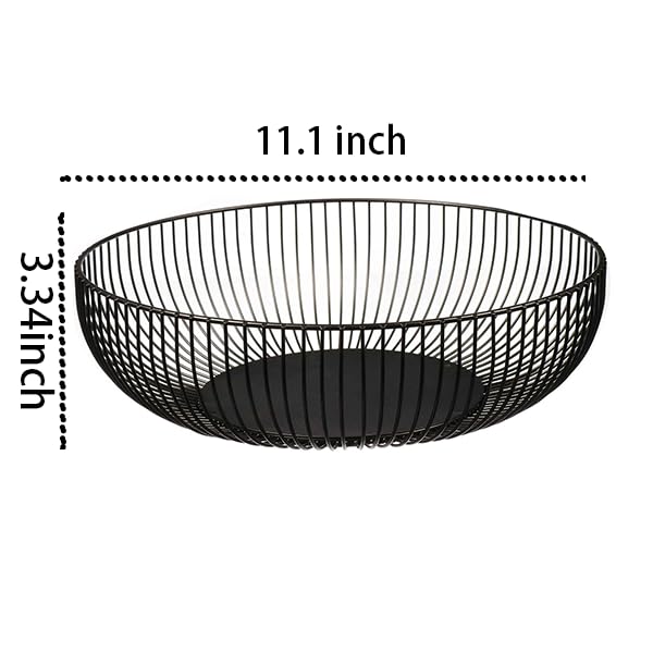 Cq acrylic Metal Wire Fruit Basket Large Round Storage Baskets for Bread Metal Wire Bread Fruit Bowl Vegetable Stand Holder for Snacks Modern Fruit Bowl Decorate Kitchen Counter Black - Image 3
