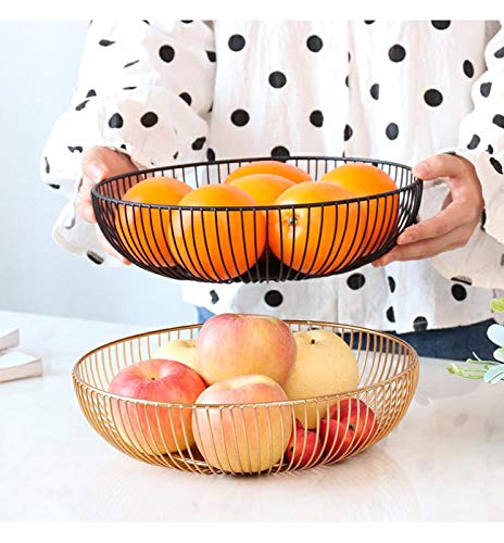 Cq acrylic Metal Wire Fruit Basket Large Round Storage Baskets for Bread Metal Wire Bread Fruit Bowl Vegetable Stand Holder for Snacks Modern Fruit Bowl Decorate Kitchen Counter Black - Image 4