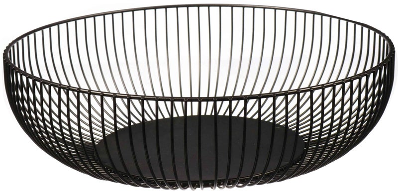 Cq acrylic Metal Wire Fruit Basket Large Round Storage Baskets for Bread Metal Wire Bread Fruit Bowl Vegetable Stand Holder for Snacks Modern Fruit Bowl Decorate Kitchen Counter Black - Image 1
