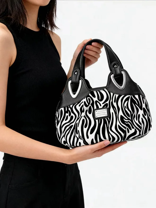 Take Two  Printed Dual Handle Zip Closure Handbag for Women | Best Price UAE