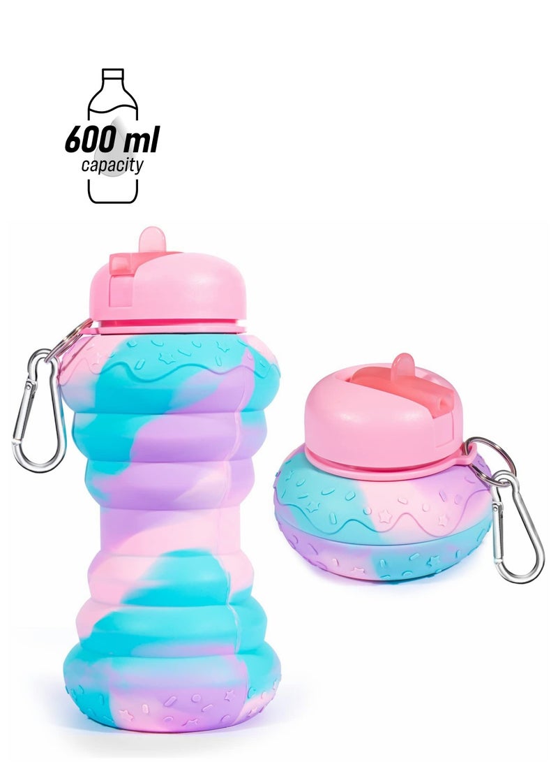 Excefore زجاجة ماء قابلة للطي مضادة للتسرب بغطاء عمودي خالية من BPA مصنوعة من السيليكون، أكواب رياضية محمولة مع فوهة قابلة للطي للياقة البدنية والتخييم والرياضة زجاجة سفر خفيفة الوزن، 20 أونصة - Image 1