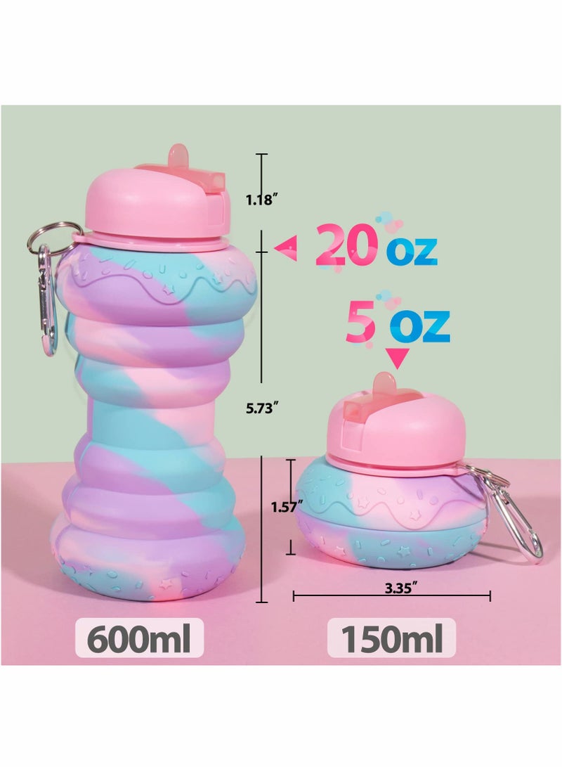 Excefore زجاجة ماء قابلة للطي مضادة للتسرب بغطاء عمودي خالية من BPA مصنوعة من السيليكون، أكواب رياضية محمولة مع فوهة قابلة للطي للياقة البدنية والتخييم والرياضة زجاجة سفر خفيفة الوزن، 20 أونصة - Image 4