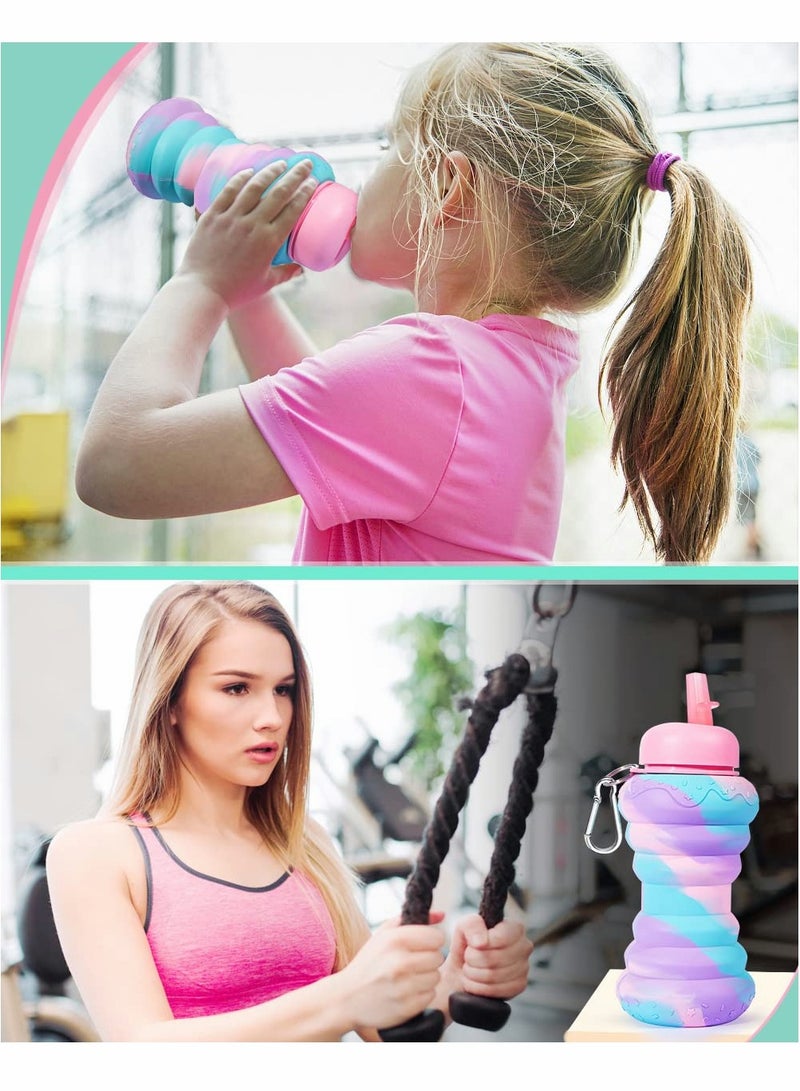 Excefore زجاجة ماء قابلة للطي مضادة للتسرب بغطاء عمودي خالية من BPA مصنوعة من السيليكون، أكواب رياضية محمولة مع فوهة قابلة للطي للياقة البدنية والتخييم والرياضة زجاجة سفر خفيفة الوزن، 20 أونصة - Image 2