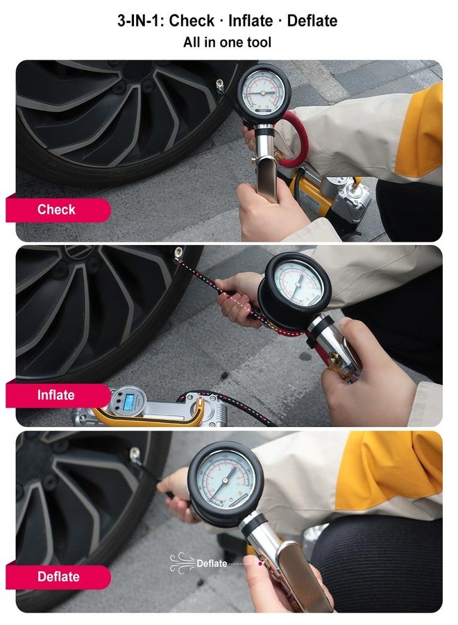 ATsafepro Tire Inflator with Gauge, 10-160 PSI, 12-Inch Extended Straight Air Chuck with Pressure Gauge for Dual Wheels, 1/4 NFT & Quick Plug, Tire Pressure Checker for Trucks, RVs, Trailers - Image 3