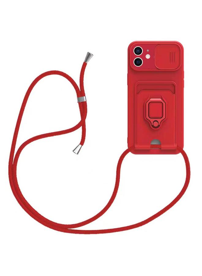 S-TOP Case For iPhone 12 Sliding Camshield Magnetic Card Holder Silicone Phone Case with Lanyard - Image 1