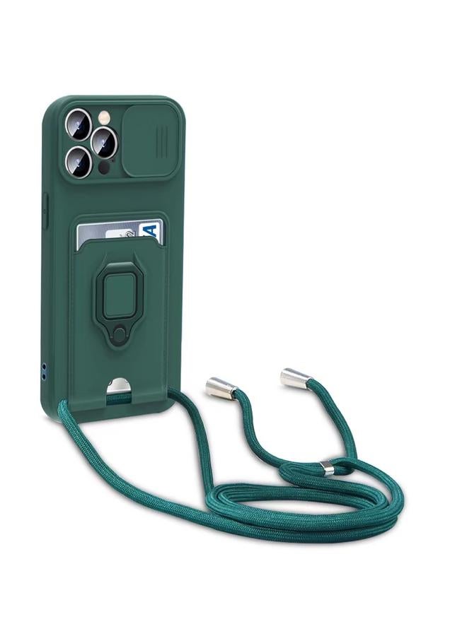 S-TOP Case For iPhone 12 Sliding Camshield Magnetic Card Holder Silicone Phone Case with Lanyard - Image 3