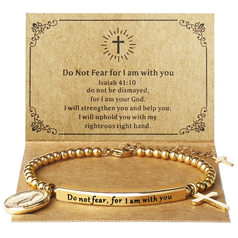 DS Religious Gift for Her Christian Cross Jesus Charm Bracelet Bible Verse Do not fear for,I am with you Inspirational faith Friendship Bracelets For Women Stainless Steel Jewelry Gift Daughter -Gold - Image 1
