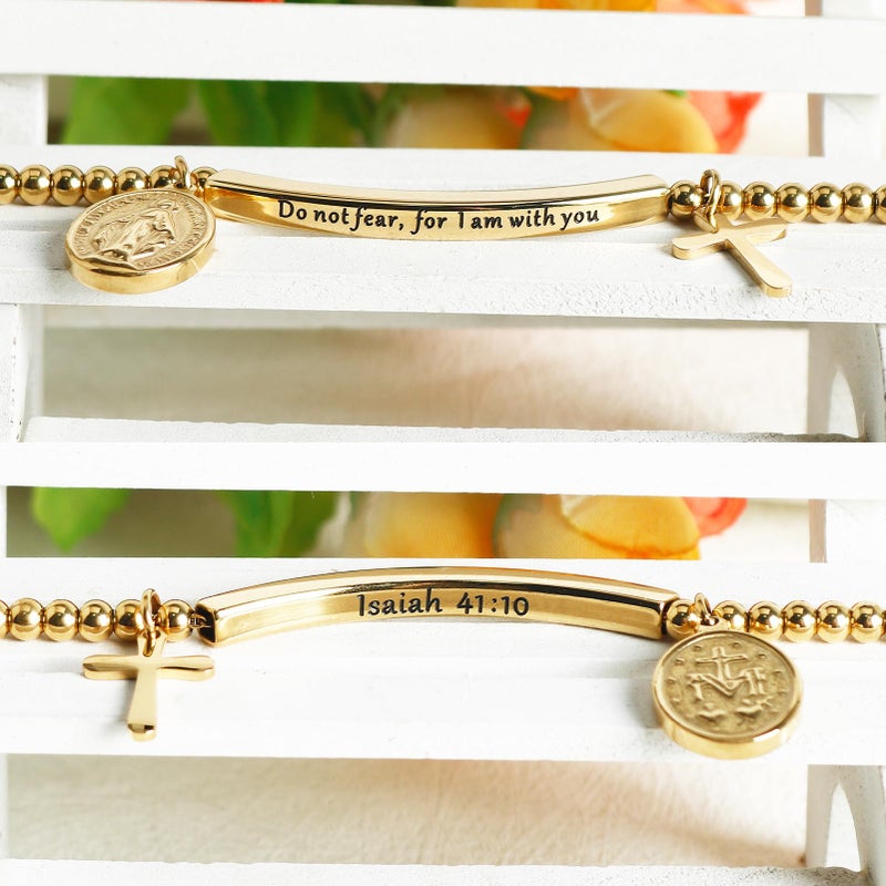DS Religious Gift for Her Christian Cross Jesus Charm Bracelet Bible Verse Do not fear for,I am with you Inspirational faith Friendship Bracelets For Women Stainless Steel Jewelry Gift Daughter -Gold - Image 3