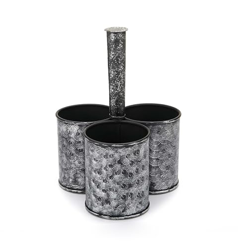 Mind Reader 3-Compartment Metal Organizer Caddy with Handle, Multi-Purpose Storage, Galvanized Metal, 7" L x 7" W x 9.5" H, Silver - Image 2