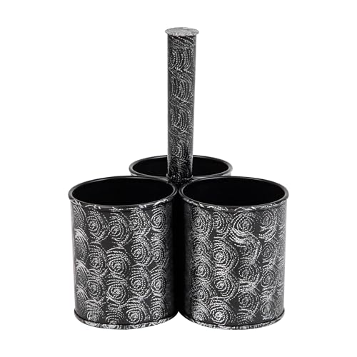 Mind Reader 3-Compartment Metal Organizer Caddy with Handle, Multi-Purpose Storage, Galvanized Metal, 7" L x 7" W x 9.5" H, Silver - Image 1