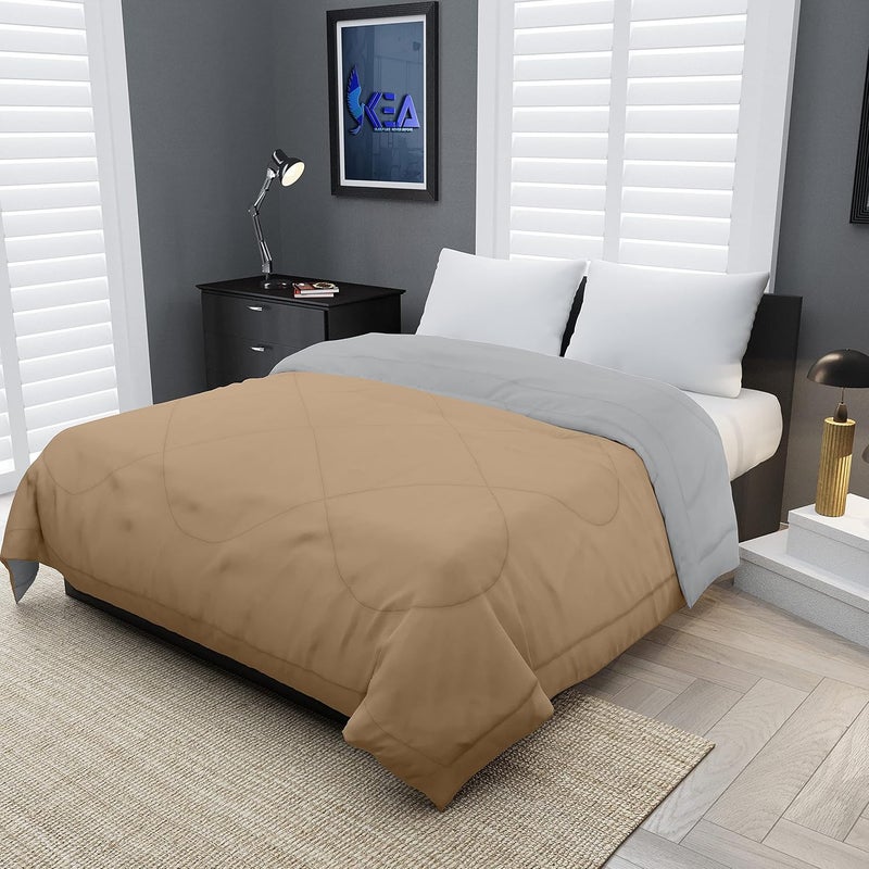 KEA KEA Microfibre Reversible Double Bed King Size ComforterDuvet for All Weather Taupe Grey 250GSMComforter Double  - Image 1