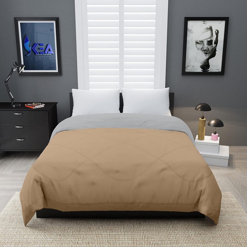 KEA KEA Microfibre Reversible Double Bed King Size ComforterDuvet for All Weather Taupe Grey 250GSMComforter Double  - Image 2