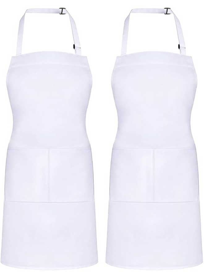 Tersely [2 Pack] Apron,Adjustable Bib Chef Apron Cooking Apron Waterdrop Resistant with 2 Pockets Cooking Kitchen Aprons for Women Men Chef(White+White) - Image 1