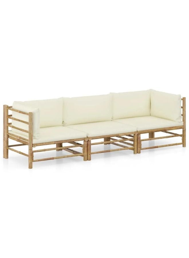 vidaxl vidaXL 3 Piece Garden Lounge Set with Cream White Cushions Bamboo  - Image 1