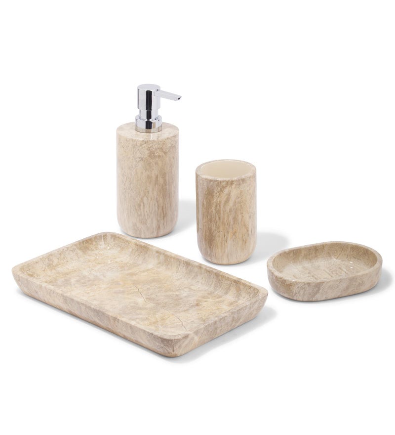 OBSESSIONS Set of 4 Pc Polyresin Bathroom Set, Brown - Image 2