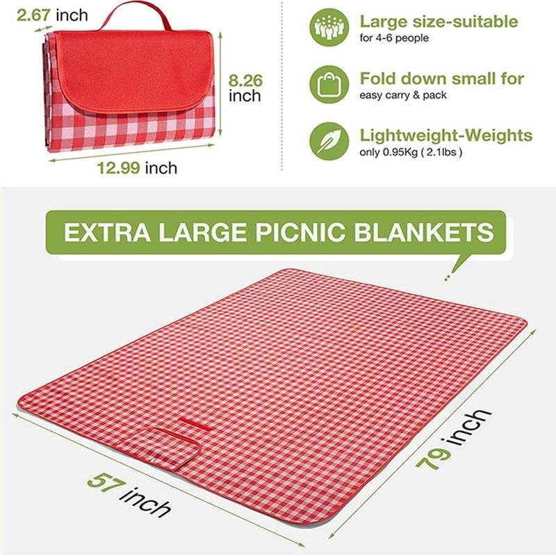 Extra Large Picnic Blanket - Waterproof Foldable Beach Mat (Red, 80x60inch) - Image 2