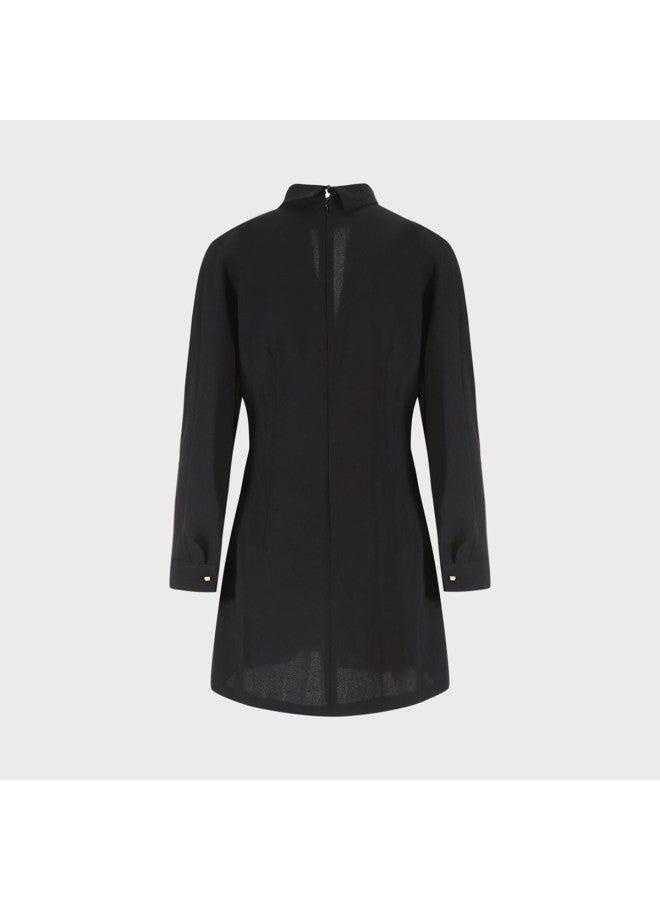 Zara urban Belle Solid Color Hollowed V-neck Design Stand-up Collar Batwing Sleeve Short Dress - Image 3