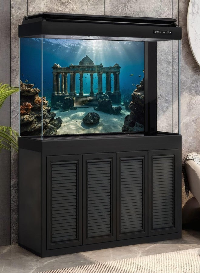 CaterRina Under The Sea Scene Aquarium Background Tranquil Underwater Ancient Temple Fish Tank Background Deep Blue Sea Sunray Terrarium Backgrounds Blue Ocean Sunken Temple Reptile Tank Backgrounds 48x24in - Image 4