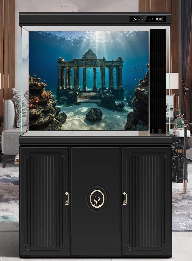 CaterRina Under The Sea Scene Aquarium Background Tranquil Underwater Ancient Temple Fish Tank Background Deep Blue Sea Sunray Terrarium Backgrounds Blue Ocean Sunken Temple Reptile Tank Backgrounds 48x24in - Image 3