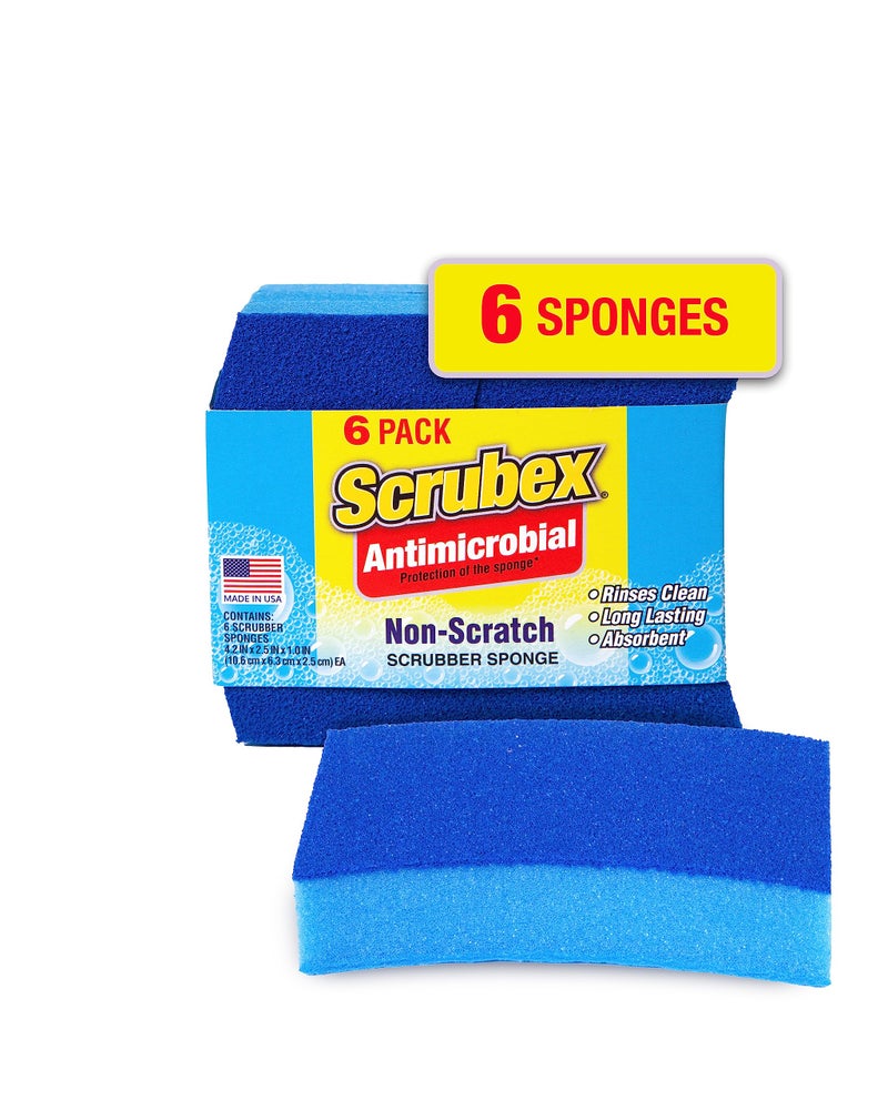 Scrubex Non-Scratch Odor Resistant Scrub Sponge, Multi-Purpose Sponge for Kitchen and Household, Safe for Non-Stick Cookware (6 sponges) - Image 1