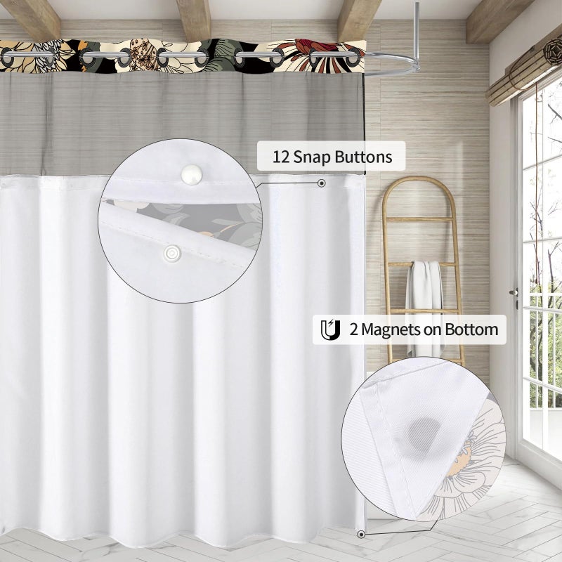 MitoVilla No Hooks Needed Boho Floral Shower Curtain Set with Snap-in Liner  Modern Abstract Heavy Duty Fabric Cloth Shower Curtain for Neutral Luxury Mid-Century Bathroom Decor  72 x 74 - Image 2