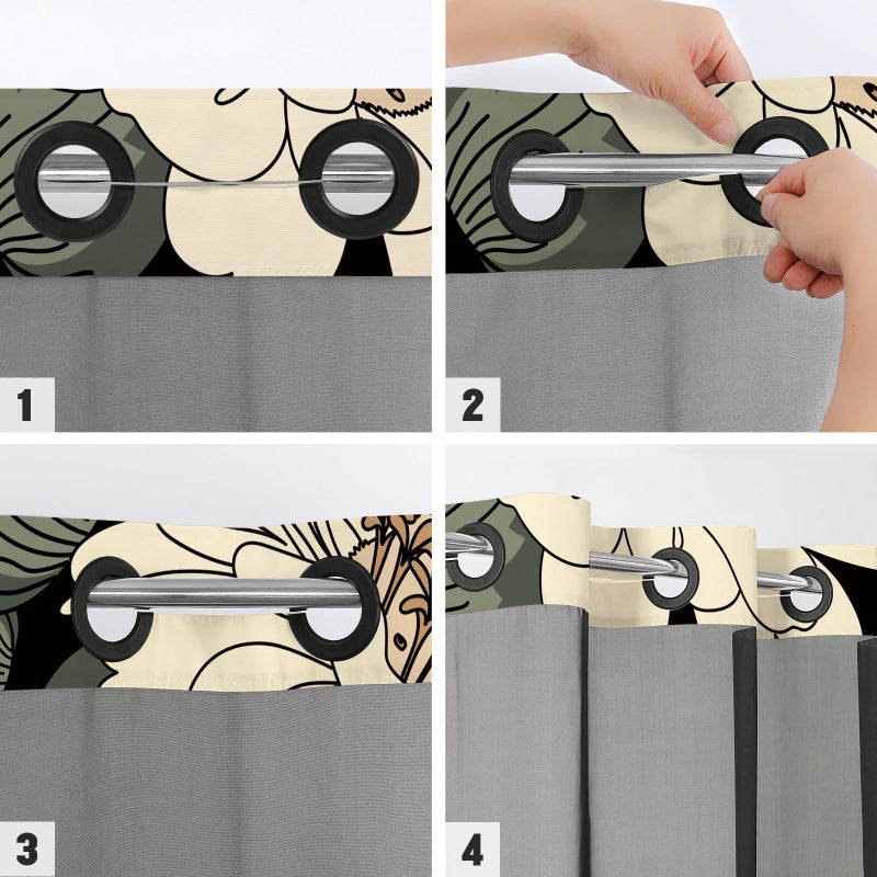 MitoVilla No Hooks Needed Boho Floral Shower Curtain Set with Snap-in Liner  Modern Abstract Heavy Duty Fabric Cloth Shower Curtain for Neutral Luxury Mid-Century Bathroom Decor  72 x 74 - Image 5