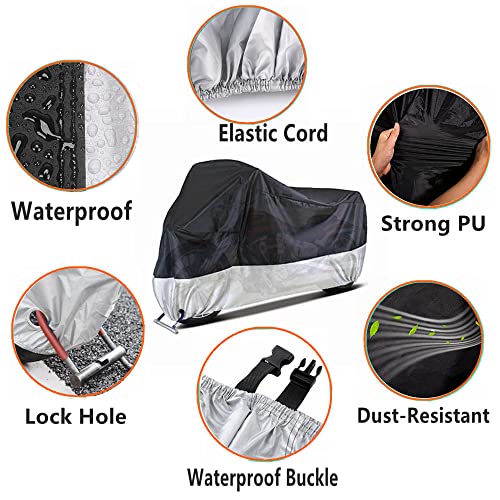 YOTOM Motorcycle Covers, Outdoor Waterproof Motorbike Covers with Lock-Holes & Storage Bag, Fits up to 96.5" Motorcycles - Image 5
