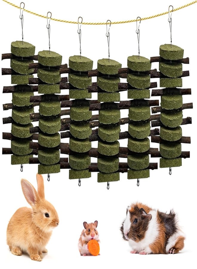 kathson 6 PCS Bunny Chew Toys for Teeth Grinding, Chinchilla Treats Organic Bamboo Sticks Natural Fruitwood Branches for Rabbits Guinea Pigs Hamsters (Fruitwood Sticks+Alfalfa Cakes) - Image 1