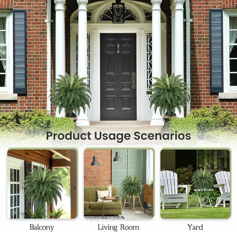 FOREST PRINCE 35" Fake Ferns, 4 Large Artificial Bonston Ferns Bushes Plants with 39 Fronds for Outdoors Garden Patio Porch Entrance Low Maintain Home Decor - Image 5