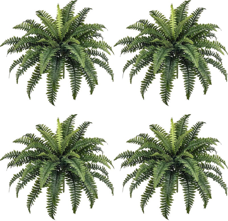 FOREST PRINCE 35" Fake Ferns, 4 Large Artificial Bonston Ferns Bushes Plants with 39 Fronds for Outdoors Garden Patio Porch Entrance Low Maintain Home Decor - Image 1