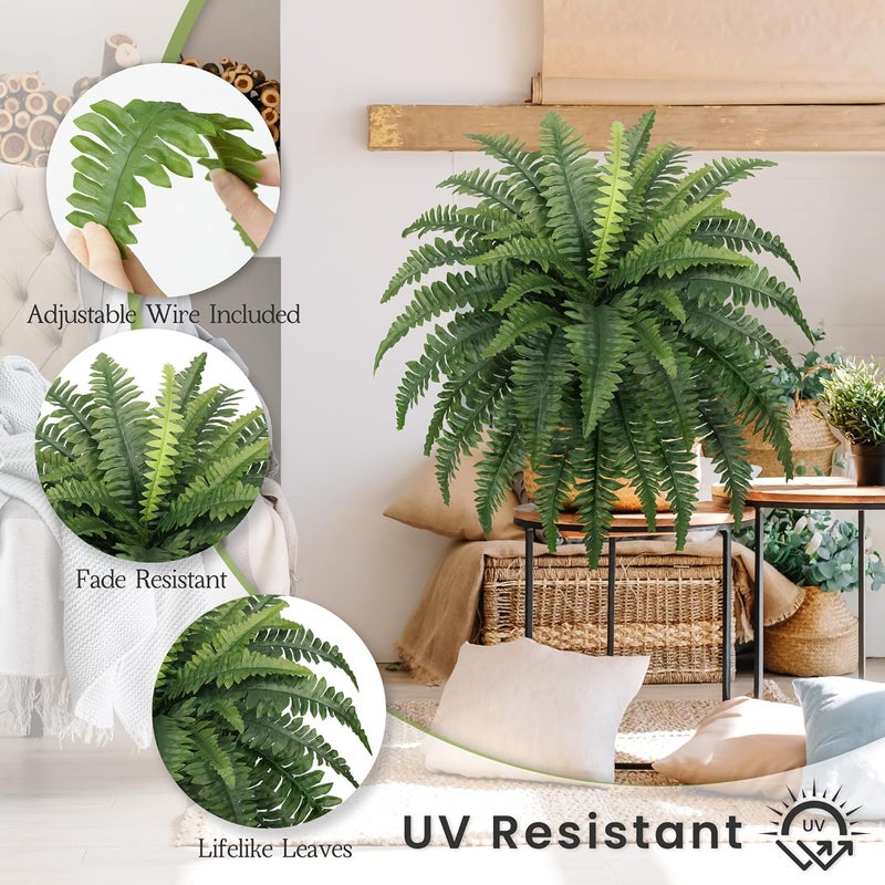 FOREST PRINCE 35" Fake Ferns, 4 Large Artificial Bonston Ferns Bushes Plants with 39 Fronds for Outdoors Garden Patio Porch Entrance Low Maintain Home Decor - Image 3