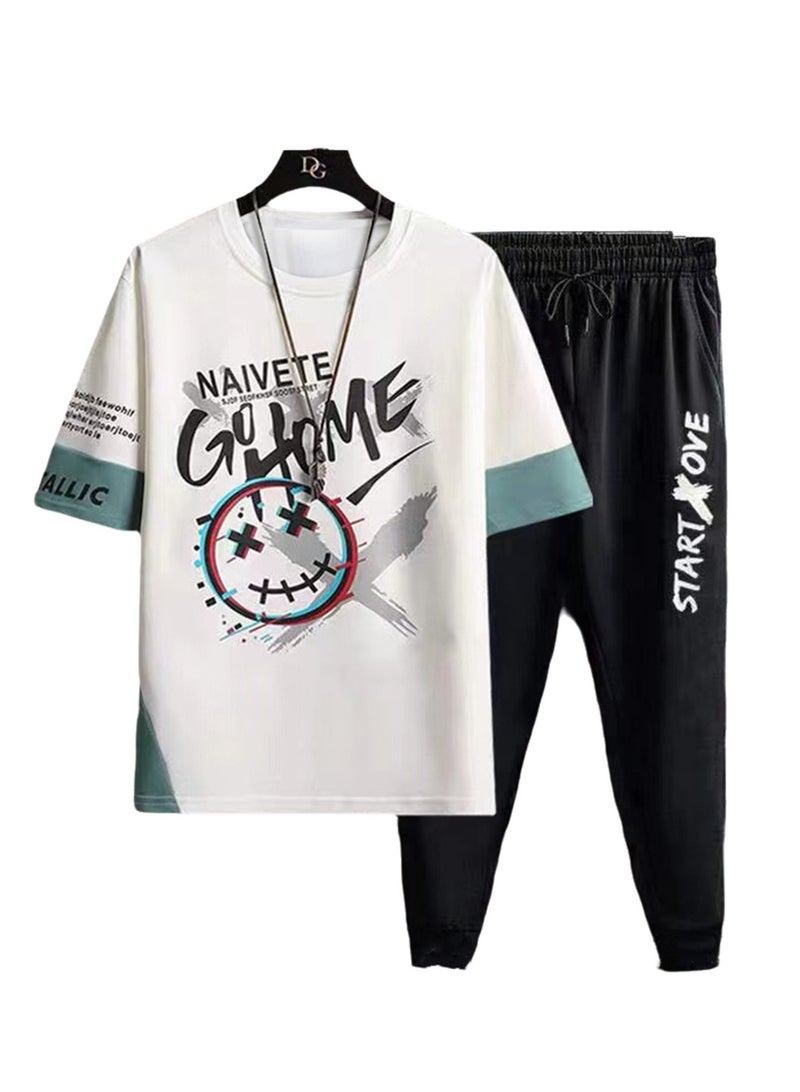 Men's sports trousers two-piece summer casual suit men's thin trendy short-sleeved t-shirt trousers suit  - Image 1