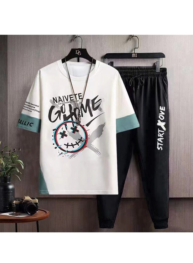 Men's sports trousers two-piece summer casual suit men's thin trendy short-sleeved t-shirt trousers suit  - Image 2