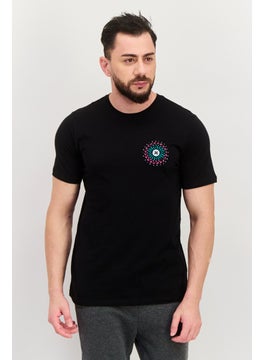 Men Crew Neck Short Sleeve Brand Logo T-Shirt, Black